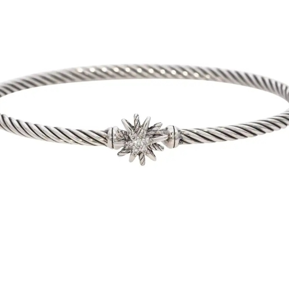 Silver Twisted Bangle with Starburst Design